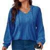 Women's V-Neck Long Sleeve Pullover Hoodie Color Loose Fit Ribbed