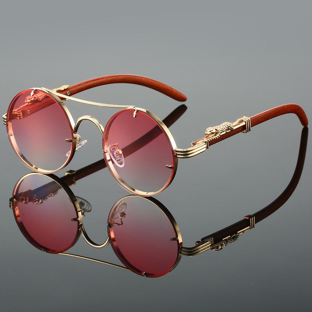 2025 New Retro Round Sunglasses - Double Bridge Metal Frame with Leopard Accents