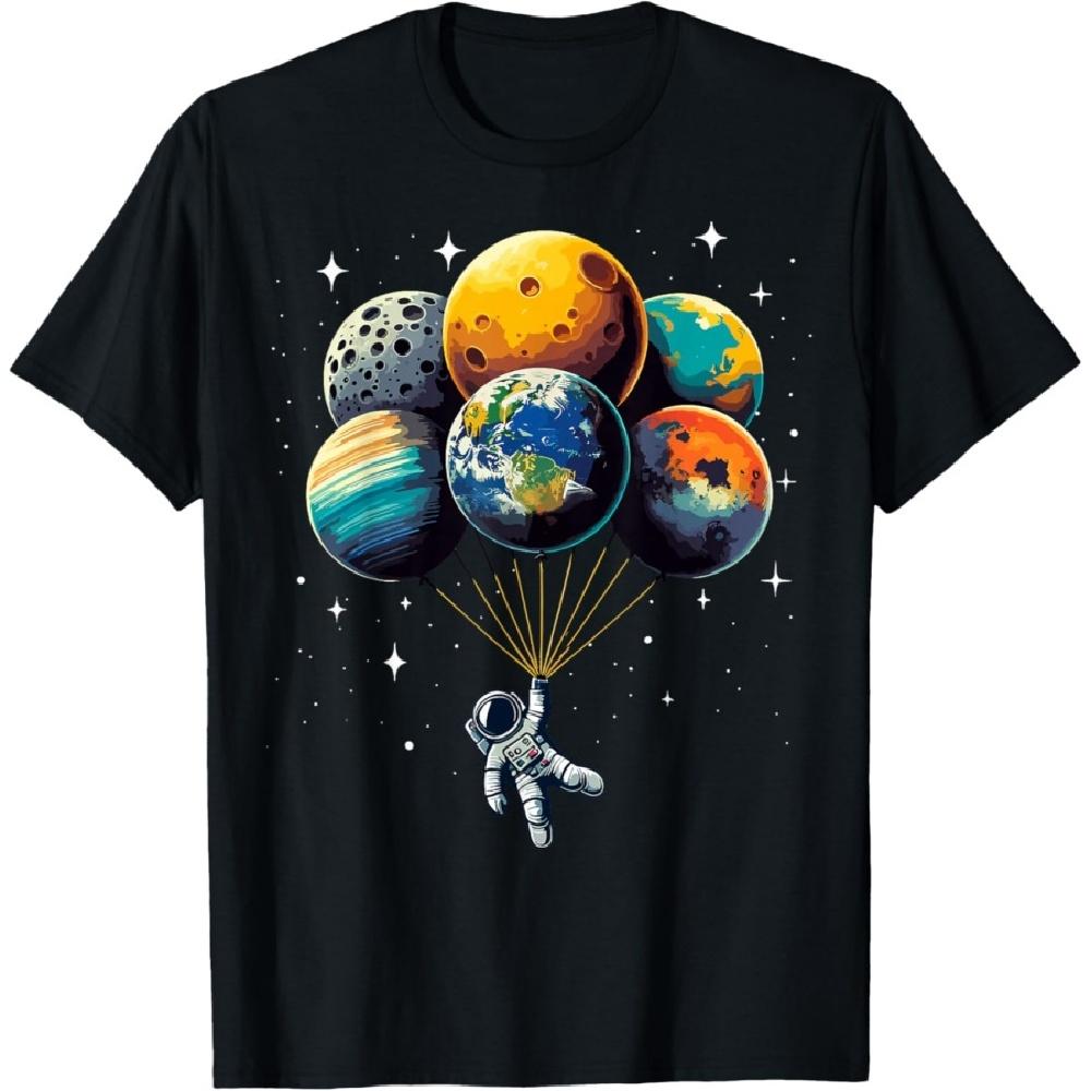 

Astronaut Holding Planet Balloons Kids Solar System Space T-Shirt S