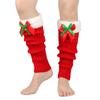 Red Velvet Christmas Socks with Plush Warm Socks New Autumn Winter Knitted Pile Socks Leg Guards Foot Warmers Bow Sock Sleeves