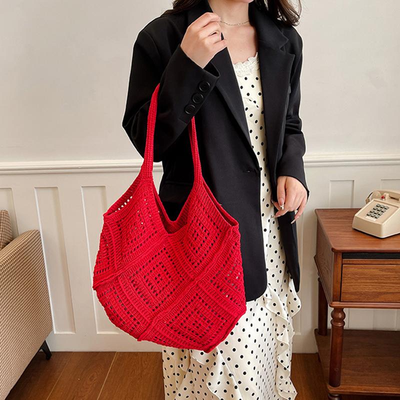 Fabric Hollow Out Large Capacity Shoulder Bags Contrast Color Women's Bags Commuting Versatile Crossbody Bags