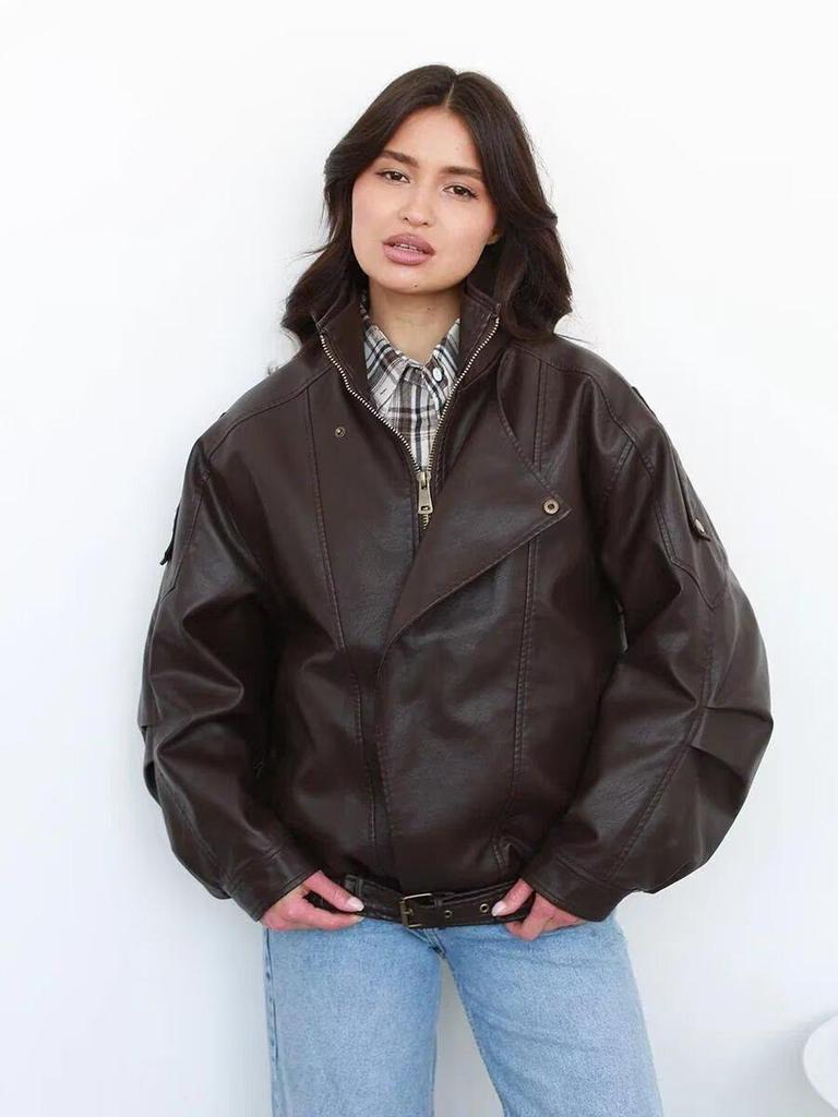 2025 Spanish Lamb Bubble Leather Double-Layer PU Motorcycle Jacket