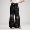 Ladies' Loose And Casual Halloween Printed Wide Leg Pants With Elastic Waistband Drawstring And Pocket Pants