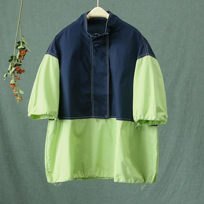 

DIMANAF 2025 Летняя футболка женская с коротким рукавом и длинными пуговицами свободные топы футболки one size зелёный