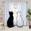 2 Pieces Hd Digital Black And White Kitten Printed Window Screen Home Decor Style Decoration Living Room Window Curtain