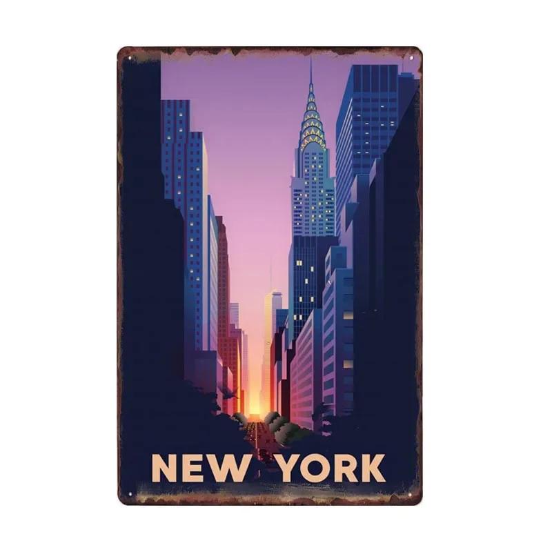 New York Metal Posters Vintage Tin Sign USA Flag Bar Pub Club Toilet Wall Decor Home Plate Retro Plaques 20x30 cm