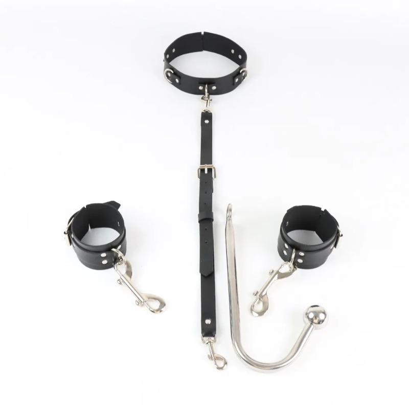 Metal Anal Hook & Slave Collar Set – Forced Bondage Kit for Master/Slave Obedience Games
