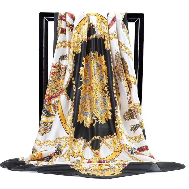 Fashion Scarves For Women Print Silk Satin Head Scarf Female 90cmx90cm Luxury Brand Square Shawl Large Hijab Scarfs For Ladies