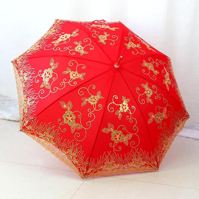 Elegance Red Wedding Lace Umbrella: Long Handle, Sun & Rain Protection for Brides