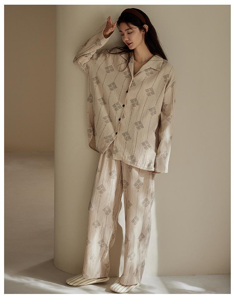 Rou Shan Women's Pure Cotton Gauze Long Sleeve Pajamas - 2025 High-End Spring/Autumn Homewear Set