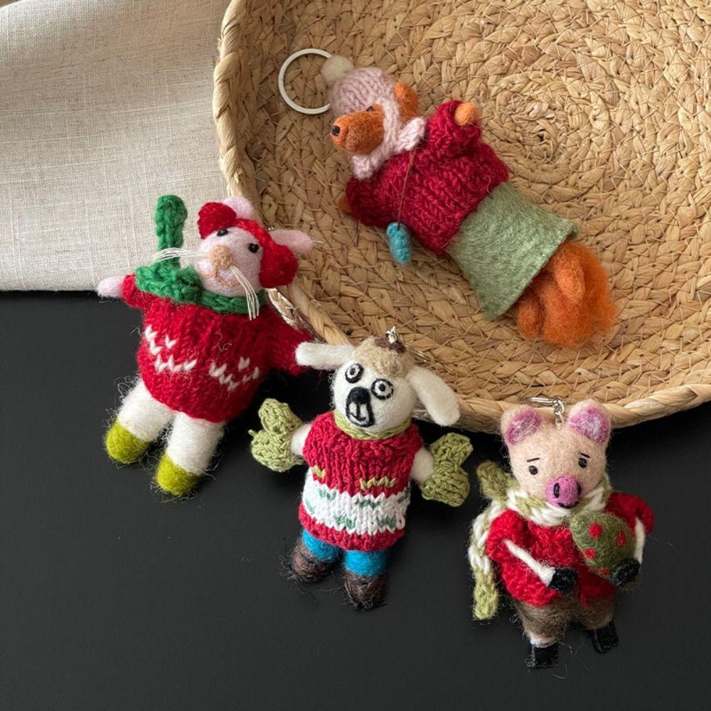 Little Pig Wool Felt Animal Pendant Nepal Cartoon Keychain Cute Rabbit Keyring Couple