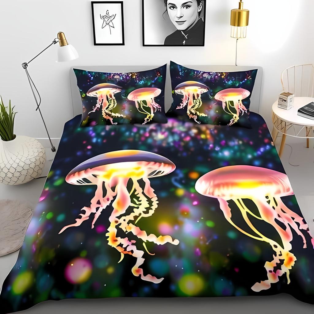 Comforter Cartoon Jellyfish Printed S Adult High Quality Bedding Set Bed Giftqueen Size Warm Soft And Breathable