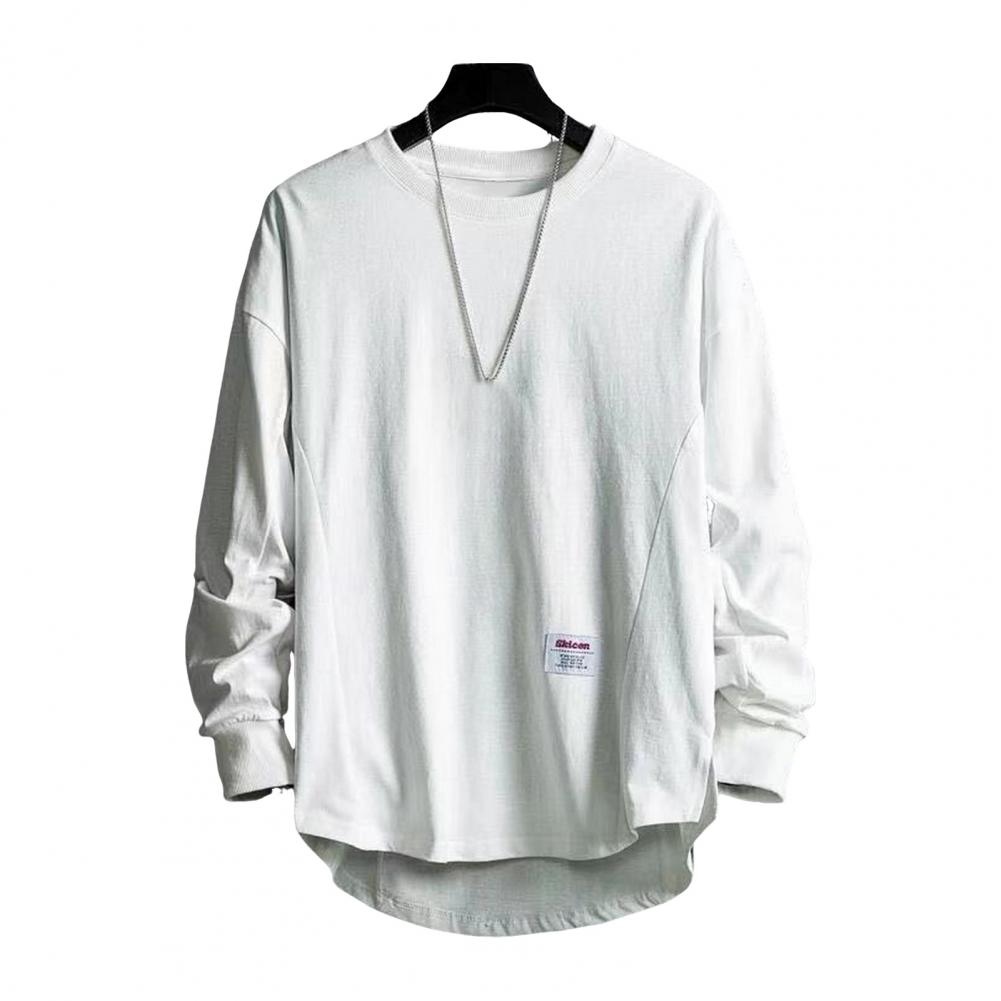 

Весенняя мужская футболка с круглым вырезом, свободная, однотонная, мягкая, дышащая, неровный подол, эластичные манжеты, средняя длина, хип-хоп, уличная одежда для подростков M белый