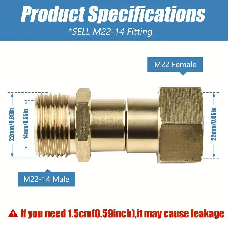 Pressure Washer Swivel Fitting M22-14mm 5000 PSI Brass Quick Connect 360-Degree Rotation for Power Washers