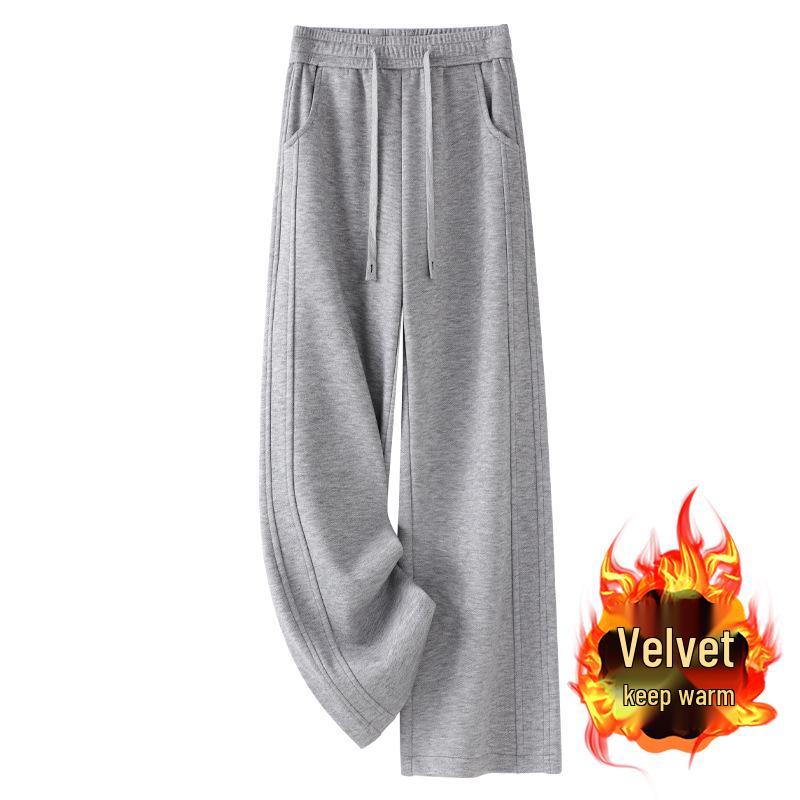 

Женские серые шерстяные брюки широкие от бедра 2024 - Мягкие, повседневные осенне-зимние спортивные штаны L