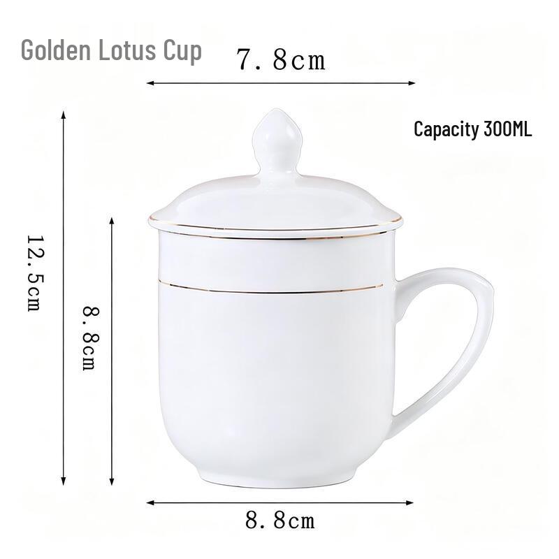 ETUB Gold Rim Lotus Ceramic Tea Cup with Lid