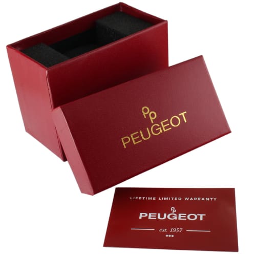 Peugeot Men's Vintage Rectangular 14K Gold-Plated Black Leather Strap Watch