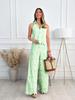 French Summer Embroidered V-Neck Cutout Tank & Wide-Leg Pants Set