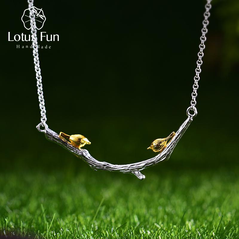 

Lotus Fun Bird on Branch Настоящее серебро 925 пробы ювелирные изделия ручной работы ожерелье для женщин Bijoux