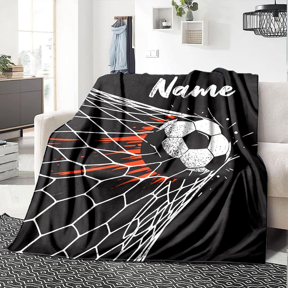 Custom Name Soccer Theme Printed Blanket - Perfect for Couch, Bed, Travel & Outdoor Use | Machine Washable, Cozy & Durable.