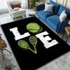 Tennis Love Design On Black Background Patterned Carpet, Suitable As a Non Slip Play Mat for the Living Room and Bedroom Sofa