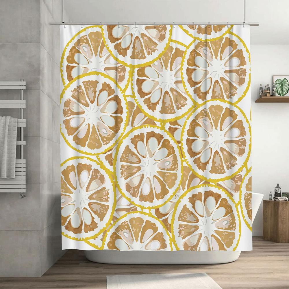 Modern Bathroom Shower Curtain Lemon Slice Print Waterproof Fabric Home Decor White Bathtub Liner 72 X 78 Inches Orange Yellow G