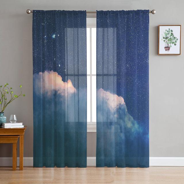 Colorful Space Nebula Starry Sky Galaxy Sheer Voile Curtains For Living Room Bedroom Kitchen Hotel Decor Chiffon Tulle Curtains