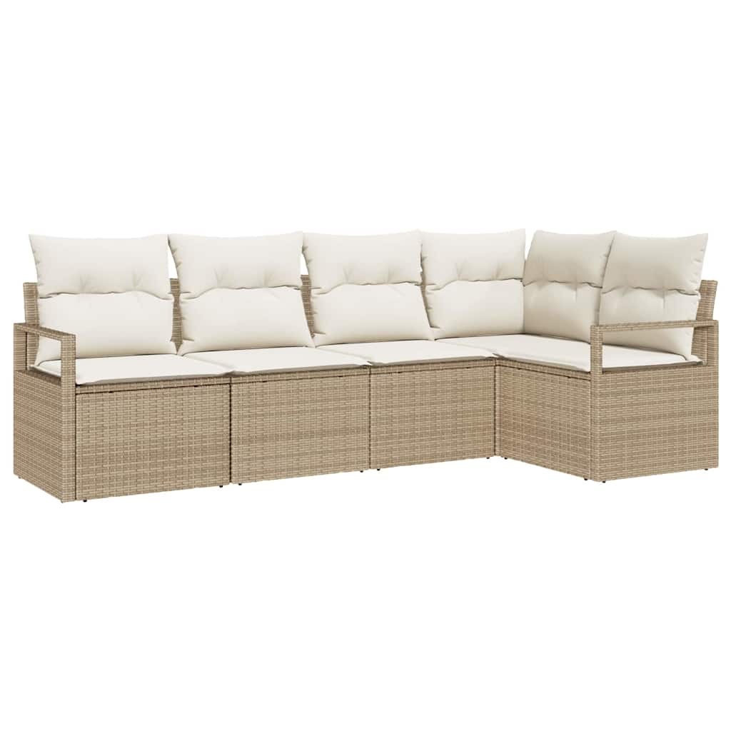 Sofa Set with Cushions 5 Pcs Beige Poly Rattan