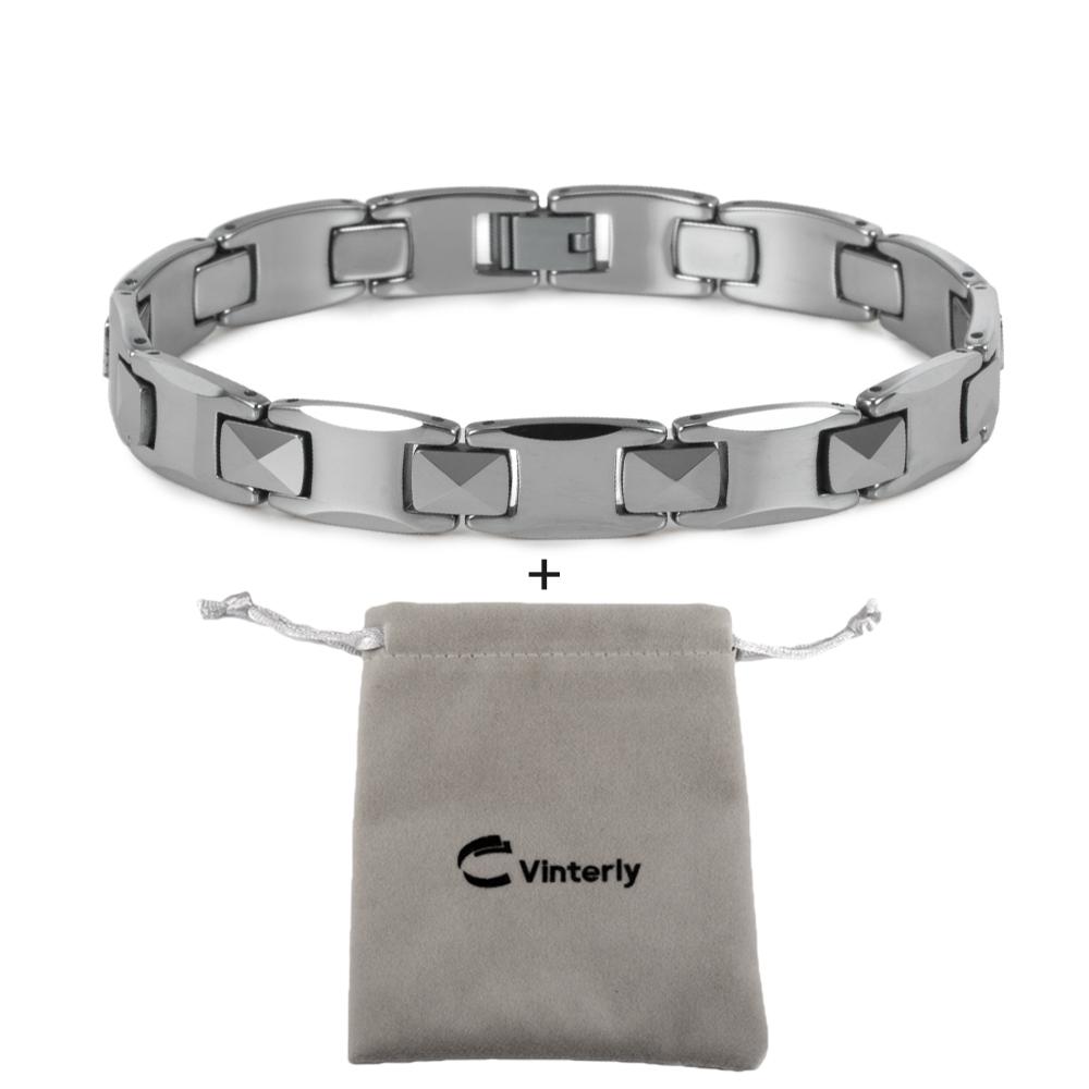 Vinterly Tungsten Carbide Bracelets Men Scratch-proof 10mm Wide Chain Link Jewelry Waterproof Silver-color Metal Shiny Polished