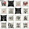 I Love You Words Cushion Cover Valentine's Day Linen Pillow Cover for Home Sofa Decorative Mr & Mrs Letter Pillowcase
