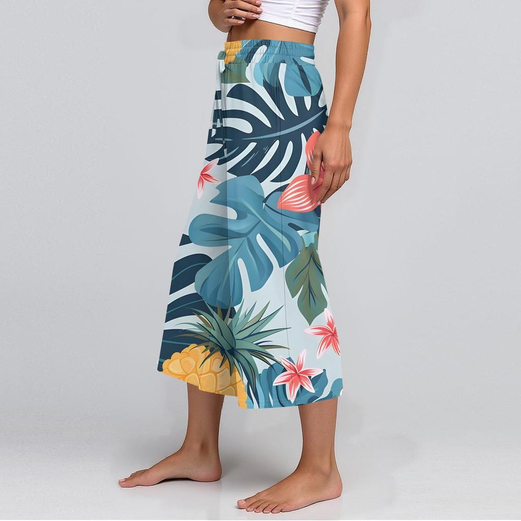 Damen Sommer Hohe Taille Bedruckte Freizeit-Sportbekleidung Lässige Cropped-Hose Weite Hose