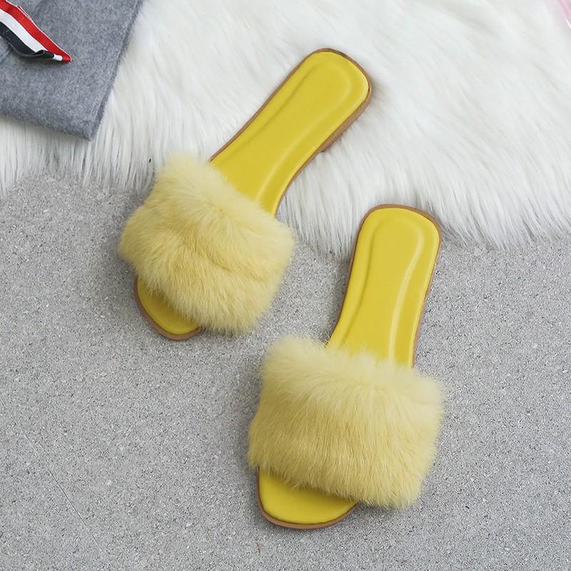 Internet Celebrity Mao Mao Slippers Women's Shoes 2024 New Autumn New Wear Summer Versatile Flat Bottom Sandals Fluff