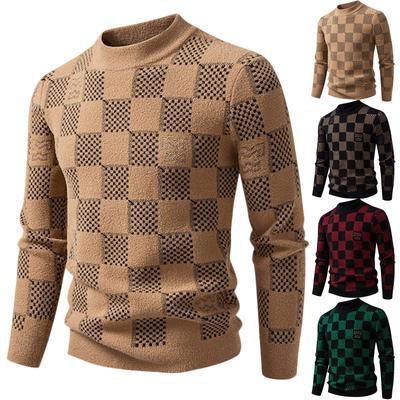 Men's Plaid Half Turtleneck Sweater Men's Thickened Casual Pullover Knitted Top