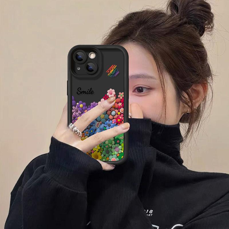 Cute Smile Phone Case For iPhone 16 Case iPhone 15 Pro 12 13 14 Pro Max XS XR X 7 8 Plus SE 2020 Silicone Soft Sunflowers Cover