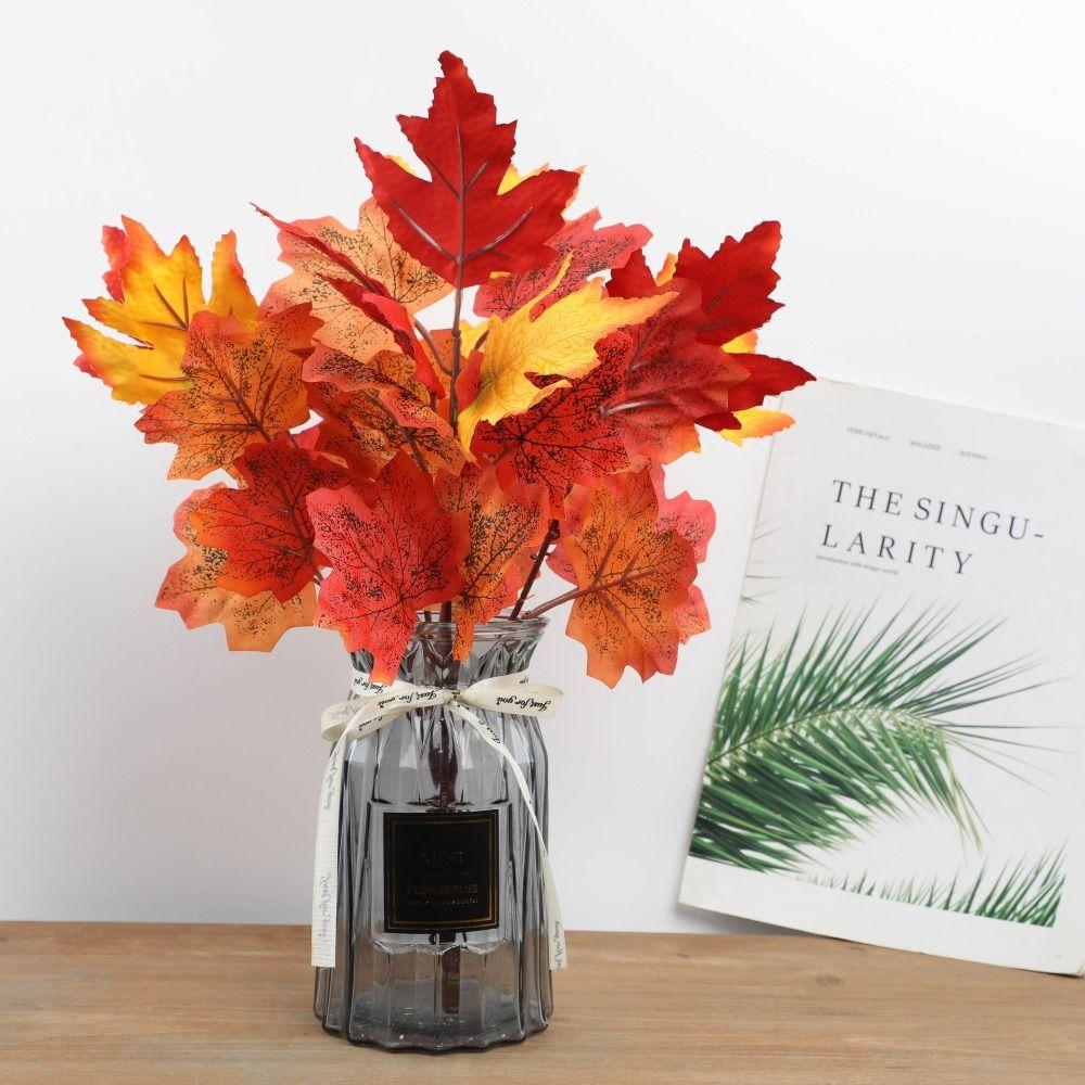 2PCS Fabric Artificial Maple Leaf Maple Leaf Shape Maple Leaf Bouquet Home Decor