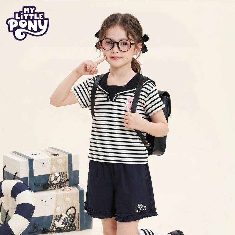 My Little Pony Girls Striped Sailor Collar Short-Sleeve T-Shirt 120