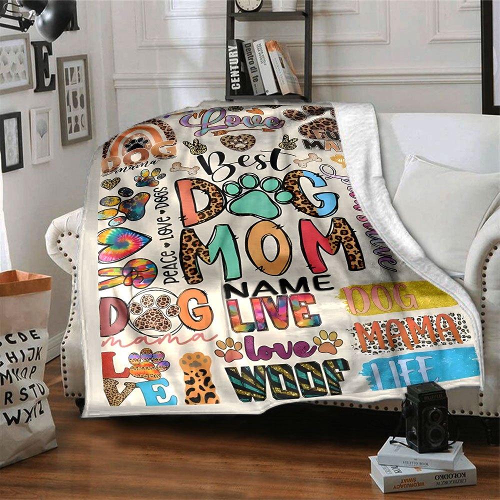 Dog Mom Love And Paws Lightweight Personalized Blanket Personalized Text Soft Warm Cozy Versatile For Sofa Couch Office Bed Picnics Ideal For All