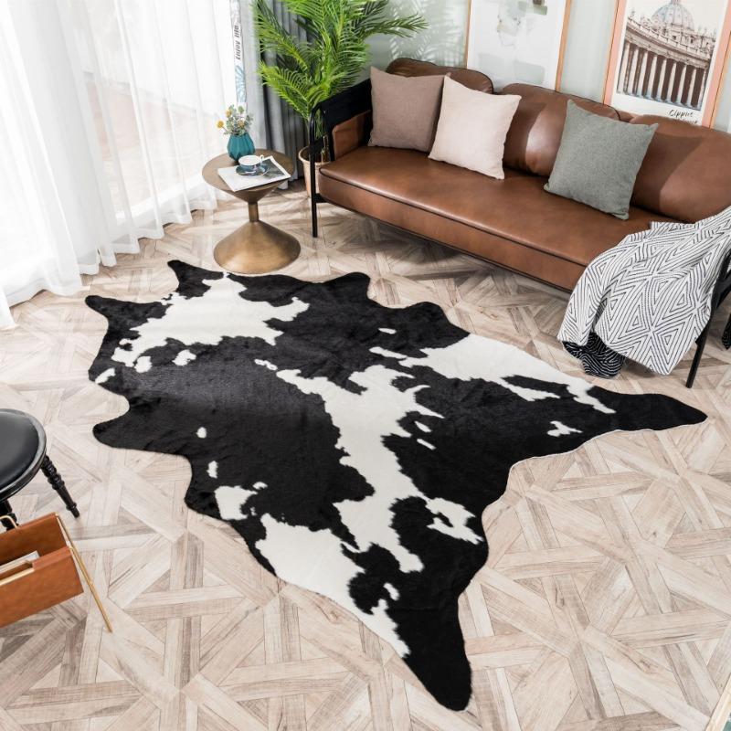 Plush Carpet Living Room Bedroom Area Rugs Cow Children Room's Floor Carpet Artificial Fur Skins Bedside Soft Mat for Bathroom