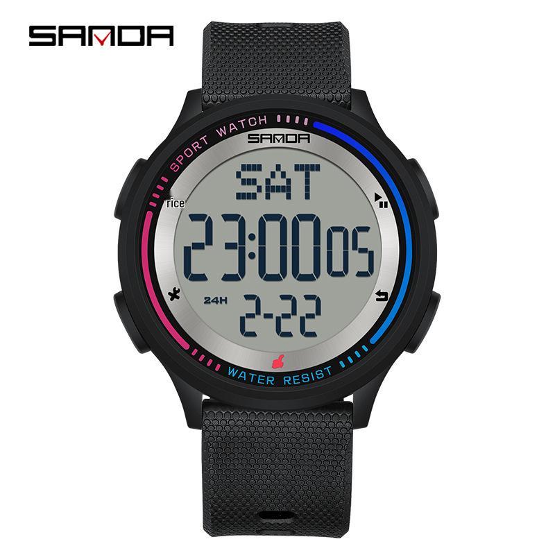 SANDA Unisex Luminous Waterproof Thin Large Screen Multifunction Electronic Wristwatch