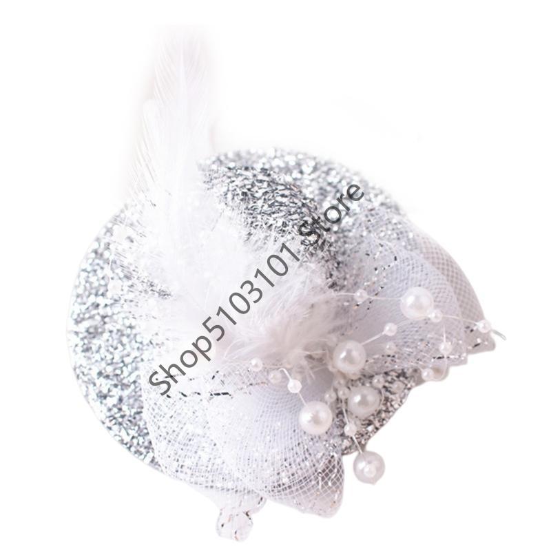

X6HE Tea Party Fascinator Girl Fascinator Hat Derby Pillbox Hat Cocktail Fascinator Flower Fascinator Glitter Mesh белый