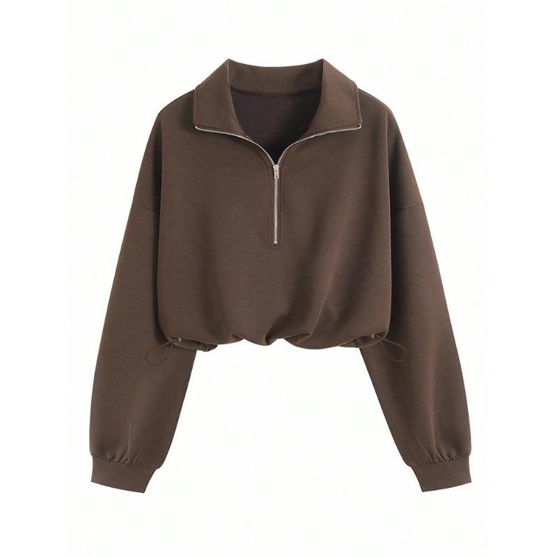 Women S Half Zip Long Sleeve Cropped Sweatshirt With Drawstring Y2k Style