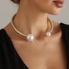 Winylowy Choker z Łańcuszka Kości Węża z Perłami, Przesadny Podwójny Perłowy Design Luksusowy Choker