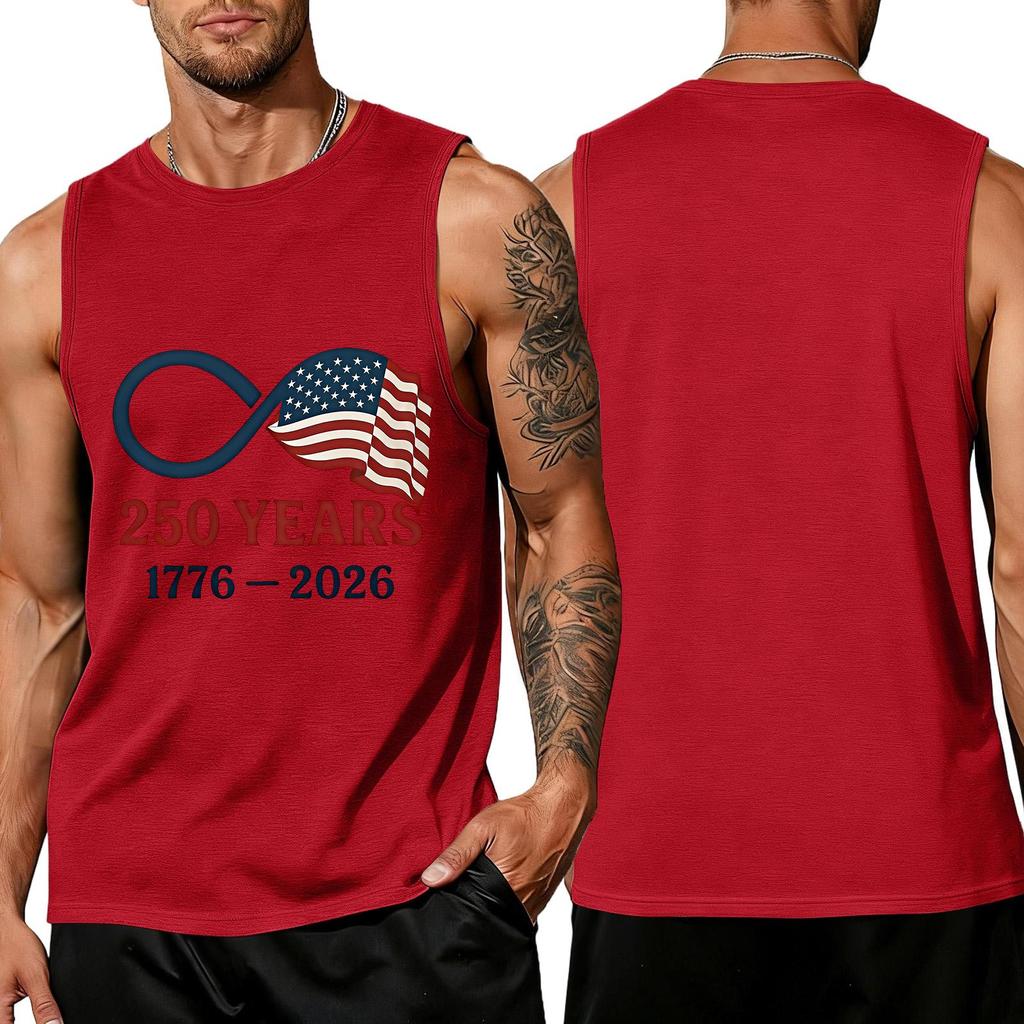 Men's Sleeveless Crew Neck Tank Top with Flag Print 250 Years Anniversary Athletic Fit Shirt