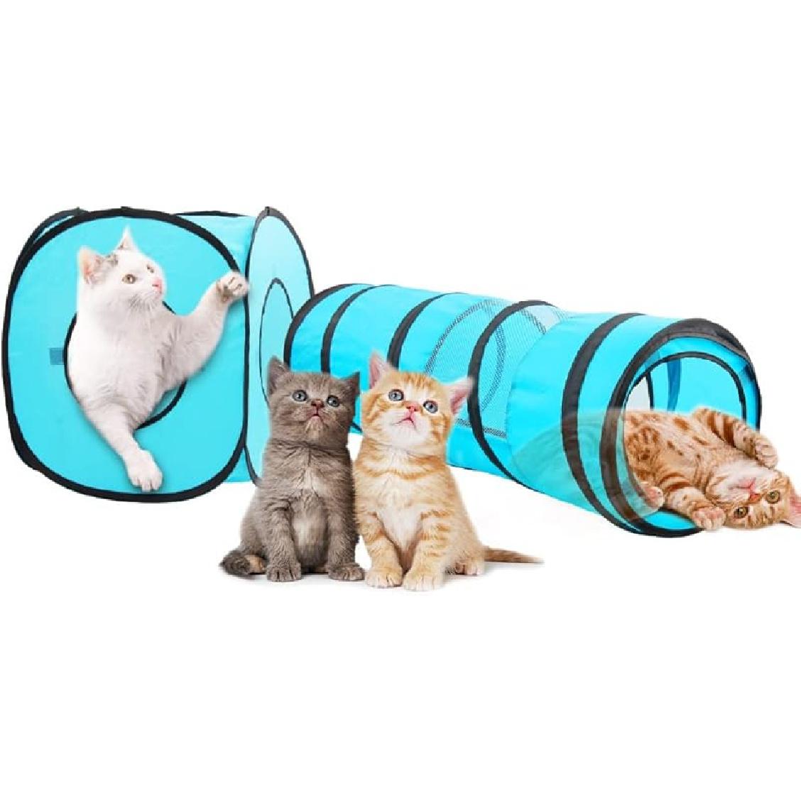 PAWISE Collapsible Cat Tunnel, Interactive 2 Way Pet Play Tunnels for Cats, Small Pets, Foldable Cat Tube with Peek Hole & Crinkle Sound for Fun PopupplayTunnel