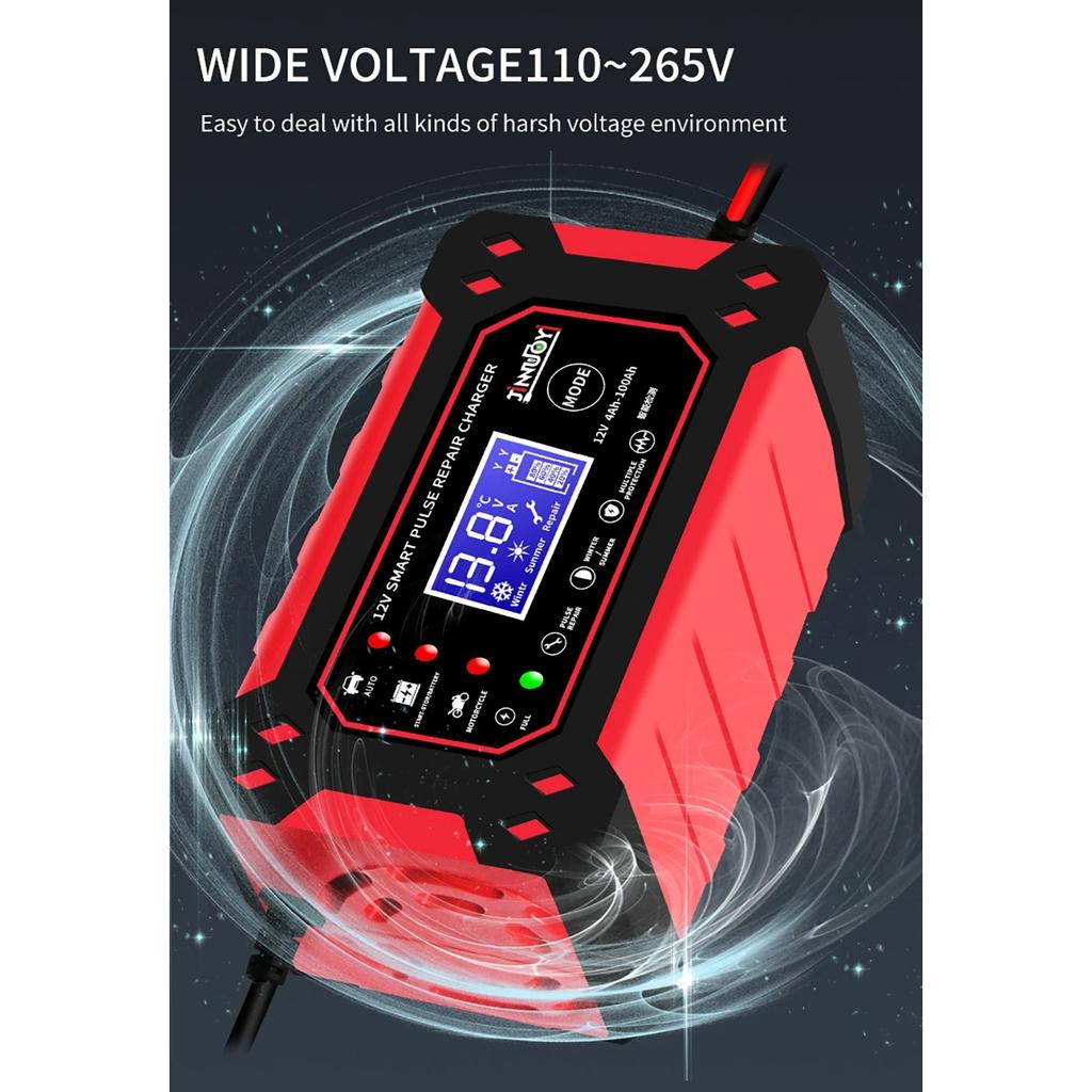6A 12V Car Battery Charger Pulse Repair LCD Display Smart Fast Charge AGM Deep Cycle GEL Lead-Acid Charger for Auto Motorcycle
