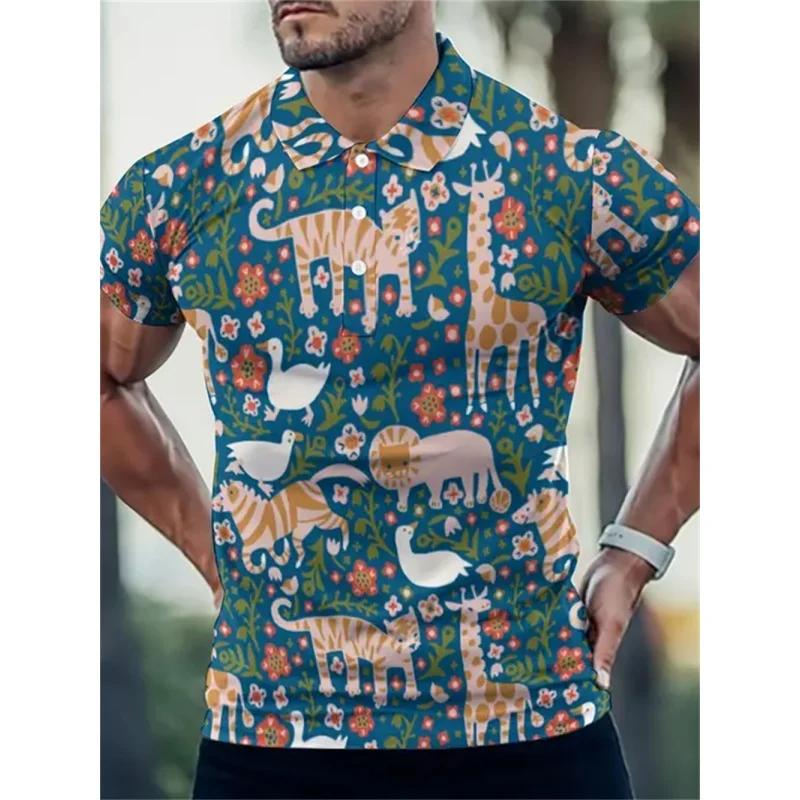 Sommer-Essential! Tropisches Palmenmuster Kurzarm-Poloshirt
