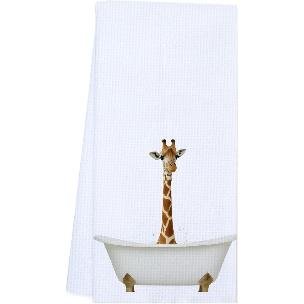 Funny Giraffe Bathroom Decor,Waffle Weave Towel,Giraffe Gifts for Women Men Toddler Boys Girls Bathroom Decor
