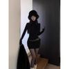 Semi-turtleneck black dress for women, pure desire, sexy hip-wrapped mom short skirt, showing body and matching skirt