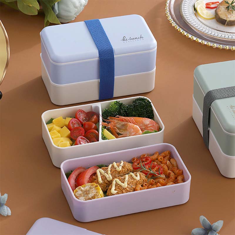 Dobbeltlags matboks Bærbar bentoboks Forseglet lekkasjesikker For skolebarn Kontorarbeider Mikrobølgeovnsbeholder Matoppbevaringsboks