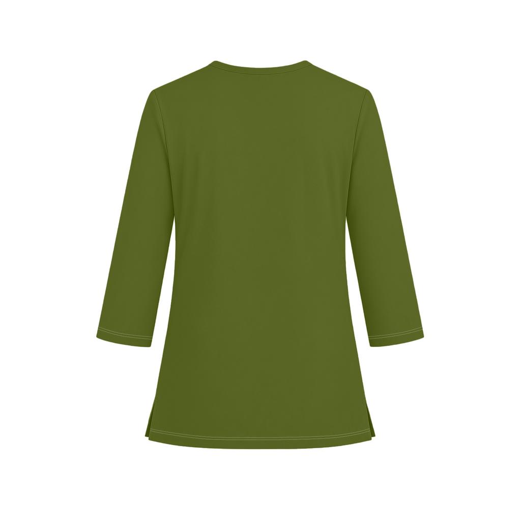 Top da lavoro da donna con scollo a V, tasche, spacchi laterali, manica corta, uniforme